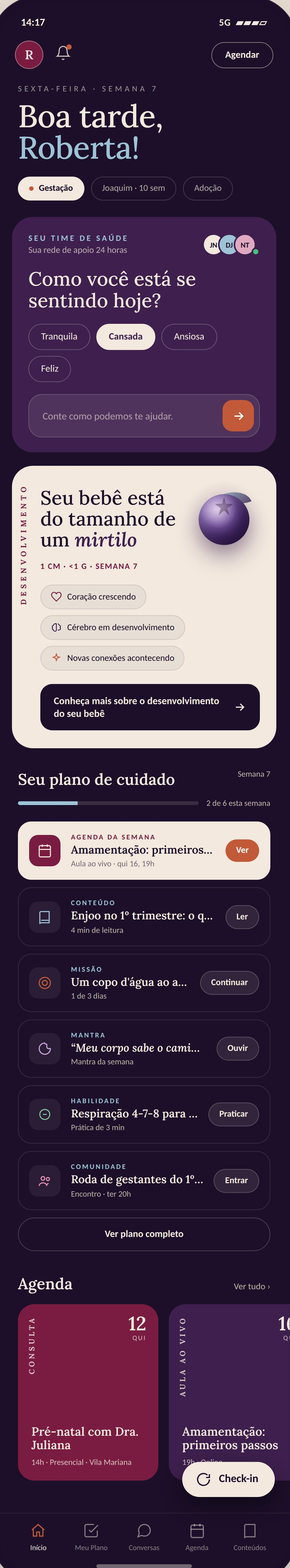 Tela inicial do aplicativo Bloom Care